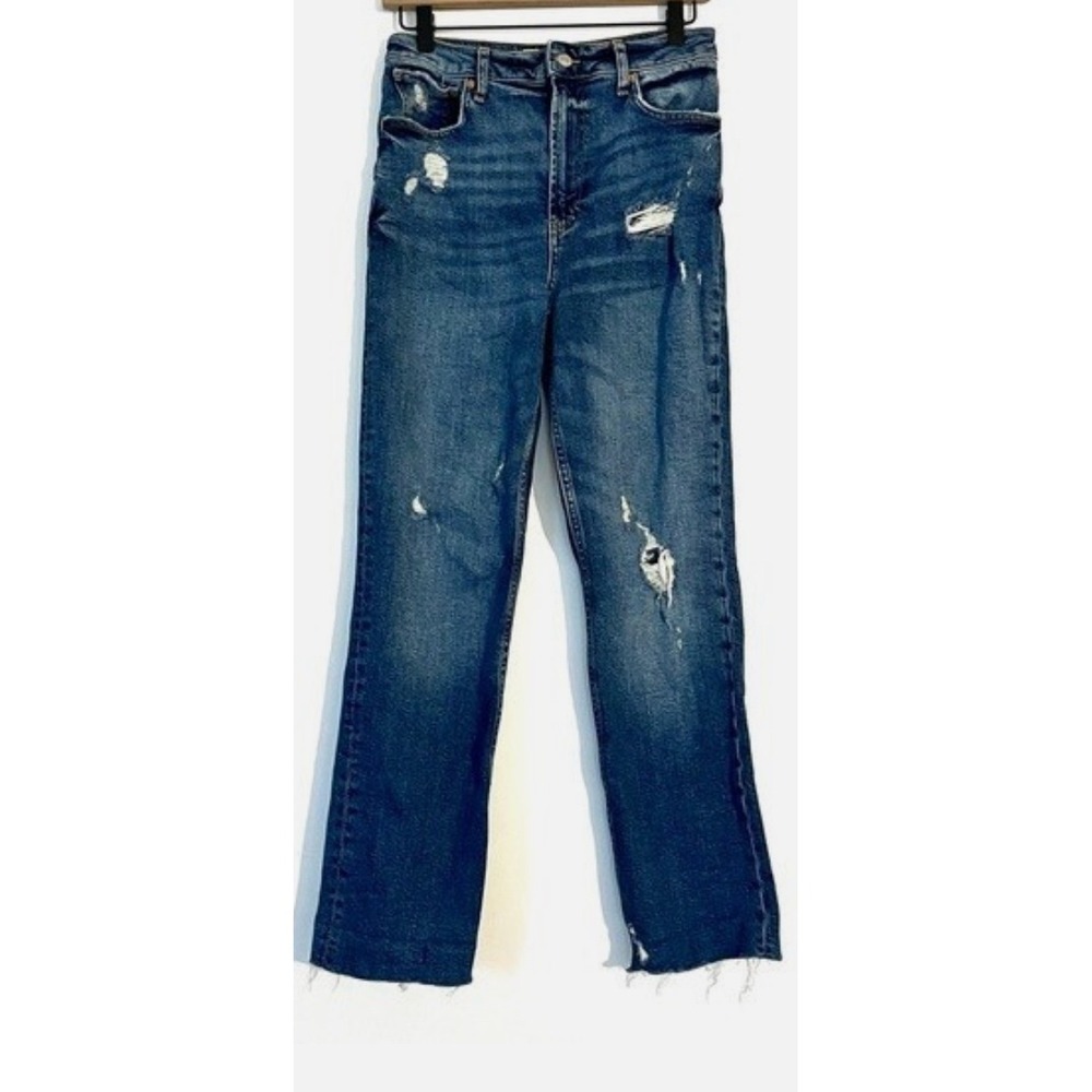 We The Free 31 Distressed High Rise Straight Leg‎ Jeans Blue Denim